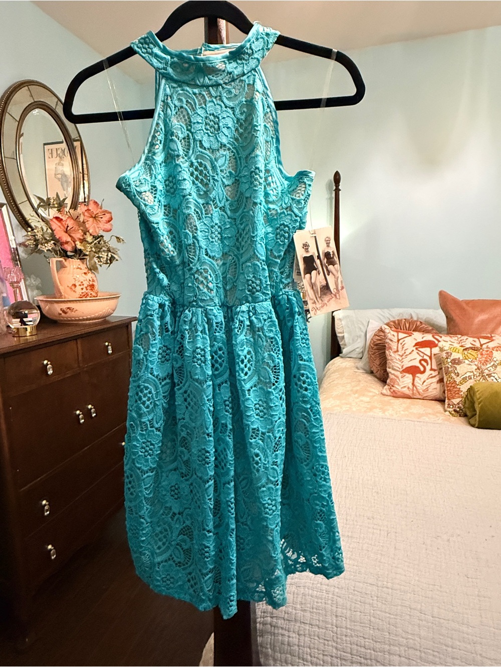 Turquoise Lace Fit & Flare Dress - Women's